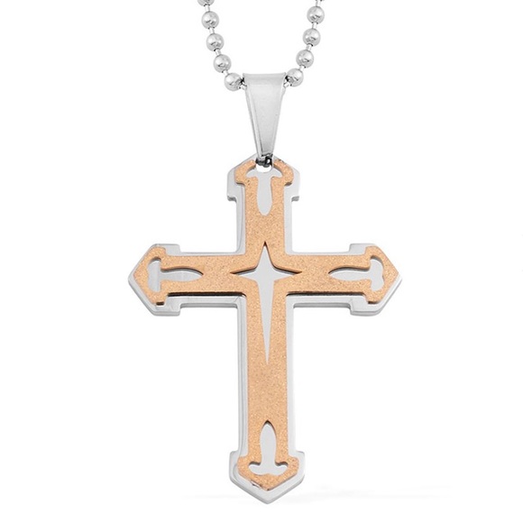 Stardust Cross Pendant Necklace ION Plated YG - Picture 4 of 6